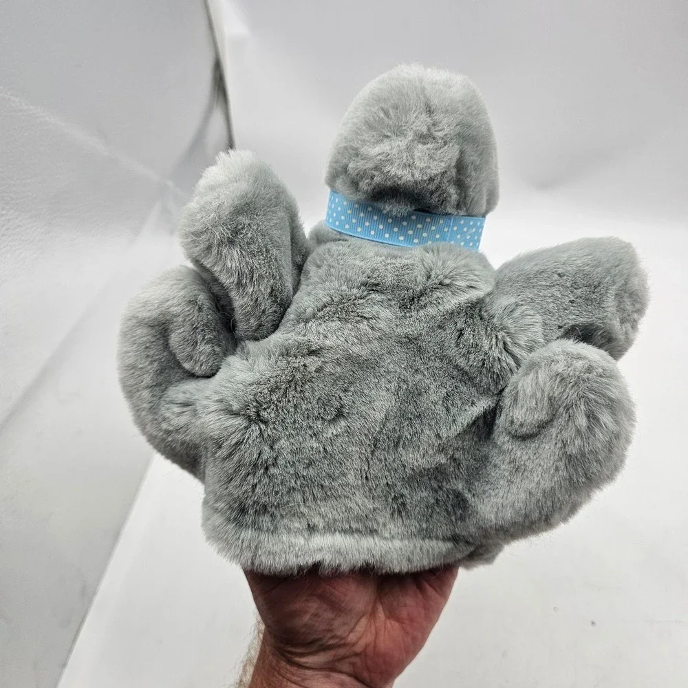 Bunny Rabbit Hand Puppet Plush Stuffed Toy Small Gray Easter Soft Cute Washable